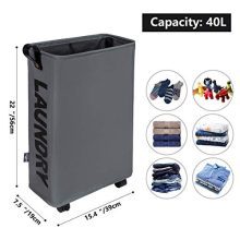 Slim Rolling Laundry Hamper with Leather Handle – Compact, Foldable & Waterproof
