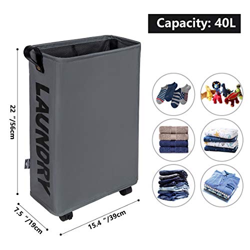 Slim Rolling Laundry Hamper with Leather Handle – Compact, Foldable & Waterproof