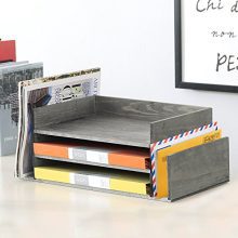 Weathered Gray Wood 3-Tier Office Desktop Document Tray & Mail Sorter