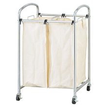 ikloo Home Heavy Duty 2-Bag Laundry Sorter with Washable and Removable Bags, Portable Rolling Laundry Hamper Cart with Heavy Duty Casters, Laundry Organizer for Clothes