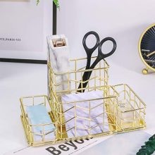 Your Workspace: Gold Desk Organizer with 4 Compartments