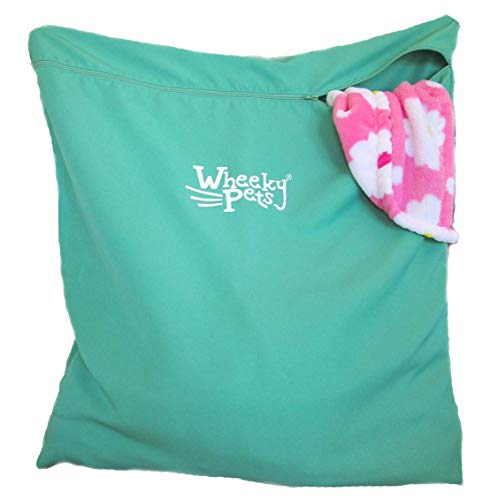 Wheeky Pets Laundry Helper, Laundry Bag for Pet Beds, Fleece, C&C Cage Liners, Midwest Cage Liners and More, for Guinea Pigs, Rabbits and Small Pets, Green/White, Size 29" W x 31" L