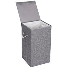 SONGMICS 22.5 Gal (85L) Laundry Hamper, Linenette Fabric Laundry Basket, Clothes Hamper with Magnetic Lid and Handles, Foldable, Removable Liner Bag, Gray ULCB01G
