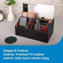 LAMOTI Leather Desk Organizer with a 4" Coaster, Large Capacity 5 Compartments