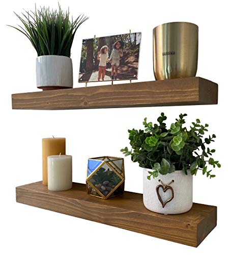 Homeforia Rustic Wood Floating Shelves Wall Mounted - 2" Thick Wooden Shelf