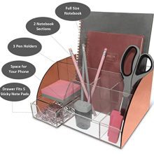Rose Gold Desk Organizer Office, Acrylic, 9 Compartments, Office Supplies Desk