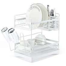 Glotoch Stainless Steel Dish Drying Rack-2 Tier Dish Rack with Utensil Holder