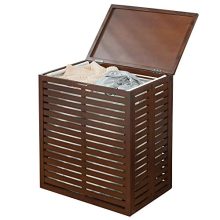 mDesign Bamboo Laundry Hamper Basket with Removable Fabric Liner and Decorative Wood Slats - Portable and Foldable for Compact Storage - Single Hamper Design - Espresso Bamboo
