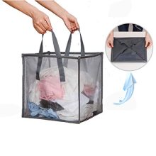 Mesh Popup Laundry Hamper with Handles,Portable Durable Collapsible Storage Easy Open. Folding Pop-Up Clothes Hampers Basket Foldable Great for The Kids Room College Dorm or Travel (Grey)