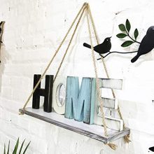 ASLINY [Set of 2 Distressed Wood Hanging Swing Rope Floating Shelves