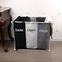 150L Laundry Cloth Hamper Sorter Basket Bin Foldable 3 Sections