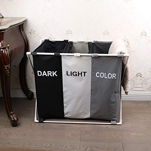 150L Laundry Cloth Hamper Sorter Basket Bin Foldable 3 Sections