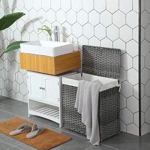 SONGMICS Handwoven Laundry Basket, 110L Synthetic Rattan Wicker Divided