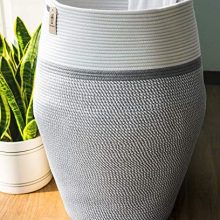 Goodpick Laundry Hamper | Dirty Clothes Hamper | Wicker Cotton Rope Tall Laundry Basket, Modern Curver Bucket Bedroom Decort 25.6" Height