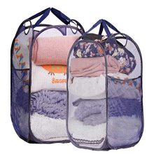 WEHUSE Mesh Pop-up Laundry Hamper, Folding Laundry Basket Tall Clothes Hamper with Durable Handles, 2 Pack