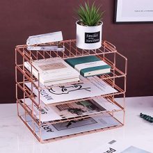 Hosaken Paper Tray, 4 Tier Stackable Letter Tray, Decorative Desk File Organizer