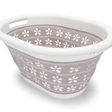 Camco White/Taupe Collapsible Utility/Laundry Basket - Perfect for Homes, Boats, and RVs - Easy Grip Carrying Handles - Foldable for Compact Storage,small - 51951