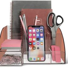 Rose Gold Desk Organizer Office, Acrylic, 9 Compartments, Office Supplies Desk