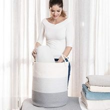 OrganiHaus Cotton Rope Basket in Grey | 15"x18" Grey Storage Basket