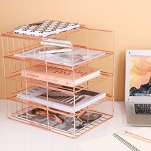 Hosaken Paper Tray, 4 Tier Stackable File Tray, Decorative Desk File Organizer Rack