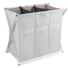 Olilio Collapsible 3 Section Laundry Hamper with Handle - Durable X-Frame Triple Laundry Basket Durable Clothes Bag(Grey)
