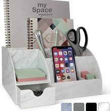 Acrylic Office Desk Organizer with Drawer, Marble 9 Compartments