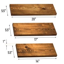 JaWu Wooden Floating Shelves - Set of 3 - Easy to Install, Long, Deep
