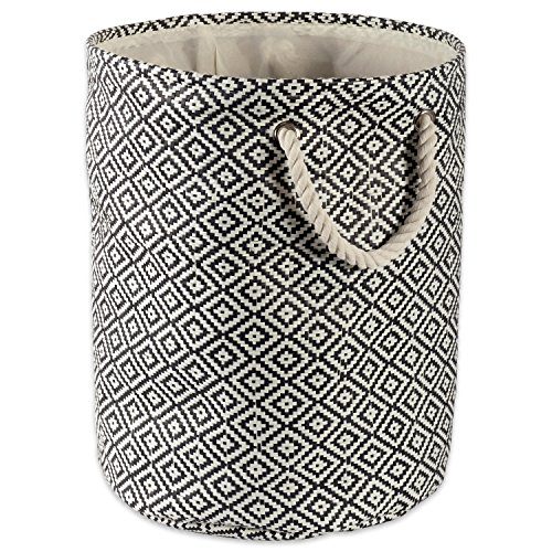 DII Geo Diamond Woven Paper Laundry Hamper or Storage Bin, Small Round, Black