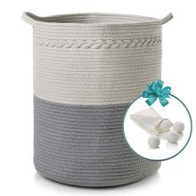 Cotton Rope Basket with Handles | XL 18" x 16" | Woven Baby Laundry Basket