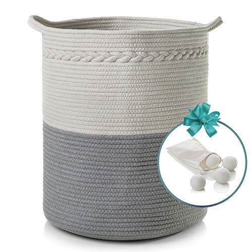 Cotton Rope Basket with Handles | XL 18" x 16" | Woven Baby Laundry Basket