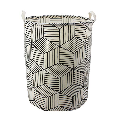 Mziart 19.7" Large Geometric Printed Foldable Laundry Hamper Bag Laundry Basket Sorter, Canvas Fabric Storage Basket Bin Home Organizer Containers for Nursery Baby Kids Toys (White Diamond)