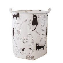 LEELI Laundry Hamper with Handles-Collapsible Canvas Basket for Storage Bin,Kids Room,Home Organizer,Nursery Storage,Baby Hamper,19.7×15.7(Kitty)