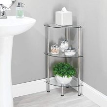 mDesign Bathroom Floor Storage Corner Tower, 3 Tier Open Glass Shelves