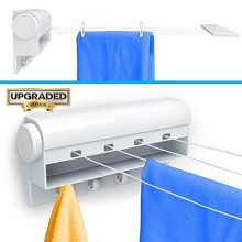 Gideon Retractable Tension Clothesline with 4 Built-in Hanging Hooks 10 Clothes Pins Creates 40 Feet of Drying Space