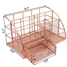 Ogrmar Rose Gold Desk Supplies Organizer, Multi-Functional Mesh Desk Organizer