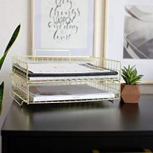 Blu Monaco Gold Desk Organizer Stackable Paper Tray Set of 2