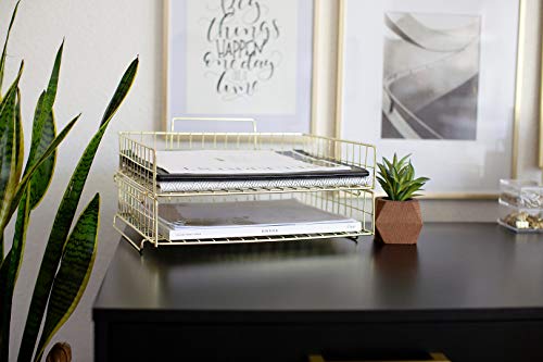 Blu Monaco Gold Desk Organizer Stackable Paper Tray Set of 2