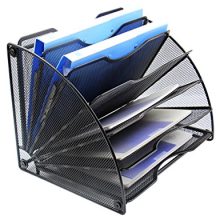 EasyPAG Fan-Shaped Desk File Organizer 6 Compartment Magazine Holder Black
