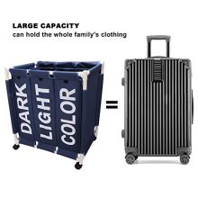 3 Section Rolling Laundry Hamper Lid Removable Wheels Laundry Basket