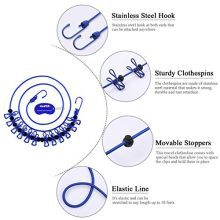 HAWATOUR Portable Travel Elastic Clothesline Adjustable Clothesline