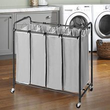 JustRoomy Mobile 4-Bag Classics Laundry Hamper Sorter Clothes Storage Cart