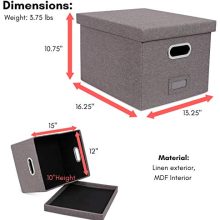 Internet's Best Collapsible File Storage Organizer with Lid - Decorative Linen Filing