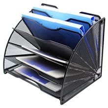 EasyPAG Fan-Shaped Desk File Organizer 6 Compartment Magazine Holder Black