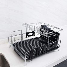Addmirre Upgraded Stainless Steel 2 Tier Black Soild Plastic Drainers Dish