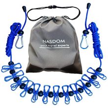 Nasdom Travel Clothesline,4m/13ft Portable Retractable Adjustable Clothes Line Rope with 1 Waterproof Bag, 12 Clothespins, 13 Anti-Skid Clips for Outdoor and Indoor(Blue)