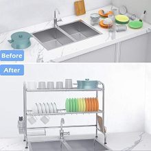 Over Sink Dish Drying Rack, iBesi 2-Tier Stainless Steel Stable Dish Drainer