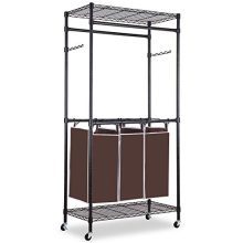 alvorog Garment Rack Rolling Laundry Sorter Cart Heavy-Duty Sorting Hamper Commercial Grade Clothes Rack with Top and Bottom Shelves and Removable Bags for Laundry Room, Black