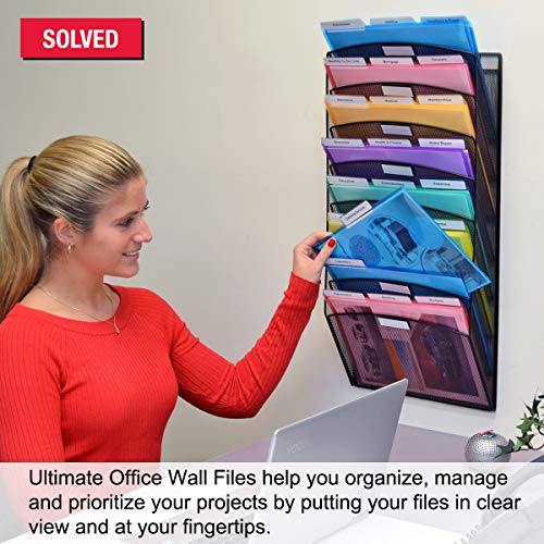 Ultimate Office Mesh Wall File Organizer, 8 Tier Vertical Mount Hanging File Sorter.