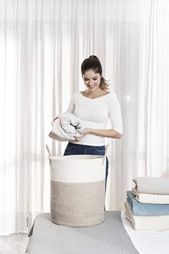 OrganiHaus Extra Large Cotton Rope Laundry Hamper Basket in Tan Brown