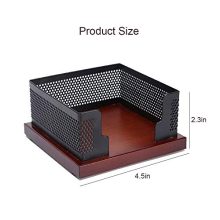 Buqoo Sticky Notes Holder with Mesh Steel and Wood Base Memo Dispenser